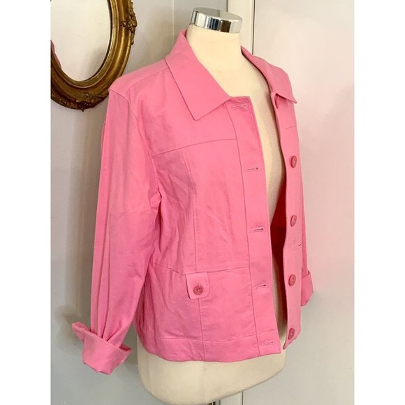 Pink Linen Blend Jacket Size 14 Barbiecore EUC career workwear office casual - Picture 2 of 10
